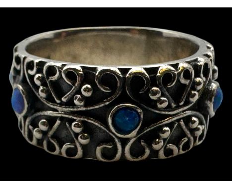 Silver opal filigree band ring, boxed