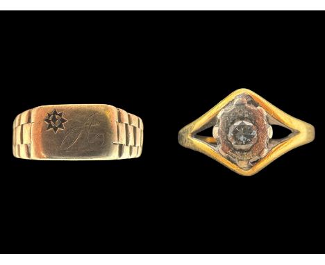 18ct gold stone set ring, together with a 9ct gold signet ring with split bandCondition Report:9ct approx 3.3 grams, 18ct app