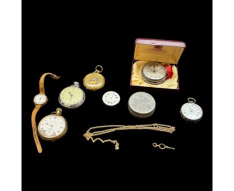 Thomas Russell 9ct rose gold manual wind wristwatch, on brown leather strap, Victorian silver fusee lever pocket watch, small