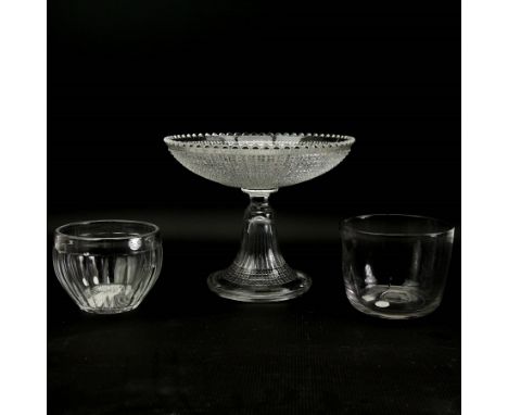 19th century glass tea mixing bowl, circa 1820, H9cm, together with an 18th century glass rinser, circa 1785 and a large hobn
