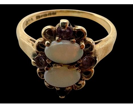 9ct gold opal and amethyst ring, hallmarked Condition Report:Approx 2.8 grams, size N
