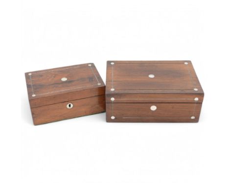 Pair of Graduating 19th century rosewood boxes inlaid with mother of pearl, largest H10cm