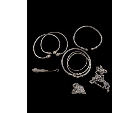 Silver jewellery, including bangles, chain and pendant, together with a silver button hookCondition Report:Approx 120 grams