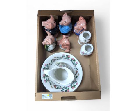 Portmeirion Botanic Garden jug and bowl and pair of vases; and five Wade NatWest money bank pigs