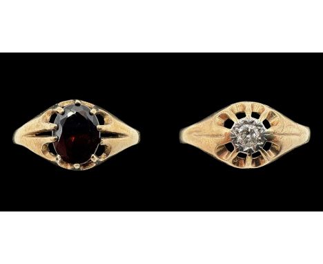 9ct gold illusion set diamond signet ring and a 9ct gold garnet ringCondition Report:Approx 5.22 grams