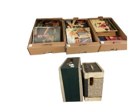 Collection of records, together with portable record player 