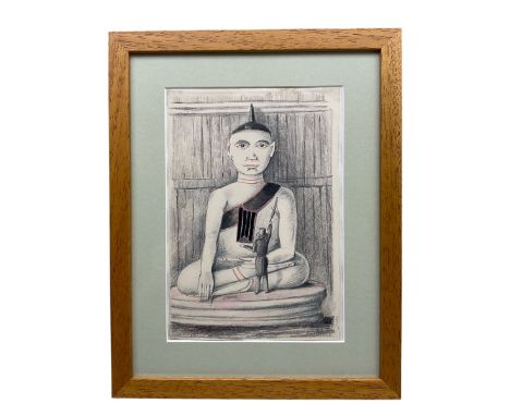 Indian School (Possibly 18th Century): Portrait of Buddha, pen and ink sketch indistinctly signed and dated 1780, 25cm x 17cm