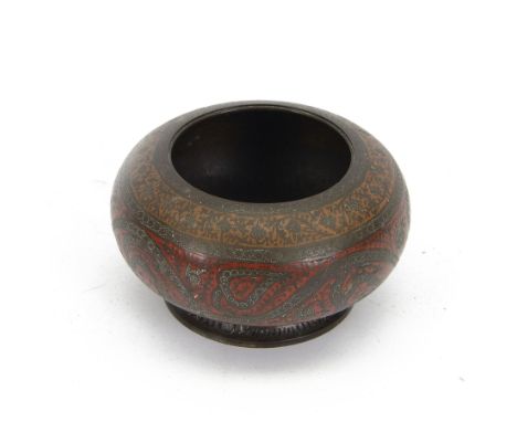 Indian bronze censor, decorated with stylised flowers upon a stepped circular base, H8cm