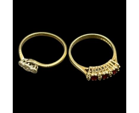 9ct gold three stone illusion set diamond ring and a 9ct gold stone set cluster ring, stamped or hallmarkedCondition Report:A