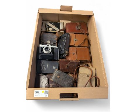 Twelve folding cameras and similar, including Afga, Jiffy Kodak, Solida Jr examples, together with light meters, Polaroid cam