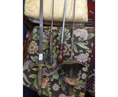 THREE VINTAGE DRESS SWORDS, along with a blade sharpener (4)