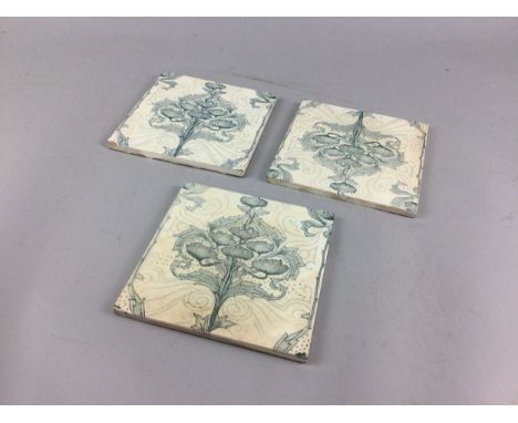 SET OF THREE MINTONS SQUARE TILES, 15cm wide, along with two Royal Worcester rectangular wall plaques (5)