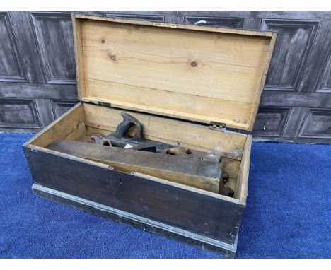 LOT OF VINTAGE WOOD WORKING TOOLS, including planes, chisels and others, contained over two wood chests (2)
