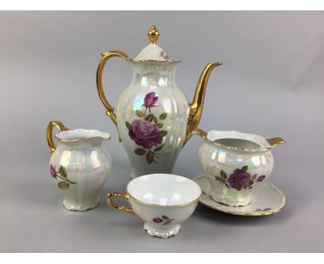 BAREUTHER COFFEE SERVICE, with floral and gilt decoration, comprising coffee pot, cream, sugar, 6 cups and 6 saucers, along w