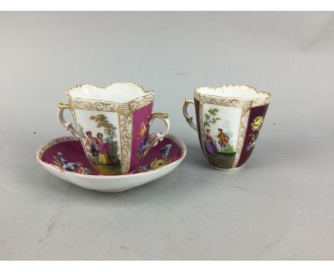 CONTINENTAL FOUR PIECE TEA SERVICE, with panels of figural and floral decoration, along with a German coffee service and a Ch