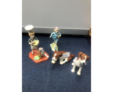 BESWICK FIGURE OF A DOG, 11cm high, along with another Beswick dog, a German figure of a girl, Coalport figure of 'Wednesdays