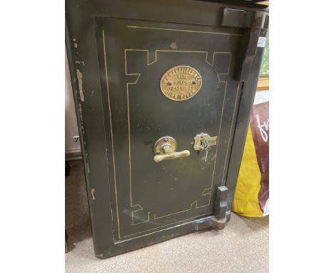 VINTAGE WH WAKEFIELD &amp; CO SAFE, with key, 45cm wide, 65cm high