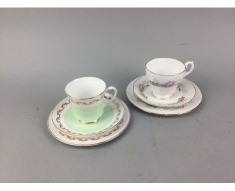 ROYAL TUSCAN PART TEA SERVICE, with gilt decoration on a green and white ground, along with other tea ware including Paragon 