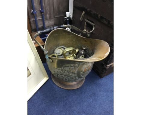 VINTAGE COAL SCUTLLE, along with various vintage weights