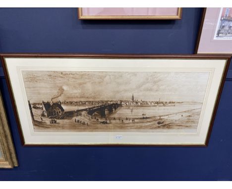 GLASGOW IN THE 18TH CENTURY, A PANORAMIC VIEW OF THE CLYDE, print after the original 38cm x 97cm Mounted, framed and under gl