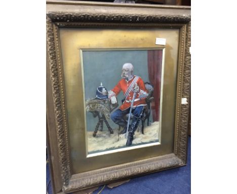 W.JOHNSTON, GENTLEMAN IN MILITARY DRESS, oil on board, 66cm x 57cmn overall, mounted, framed and under glass, along with a pi