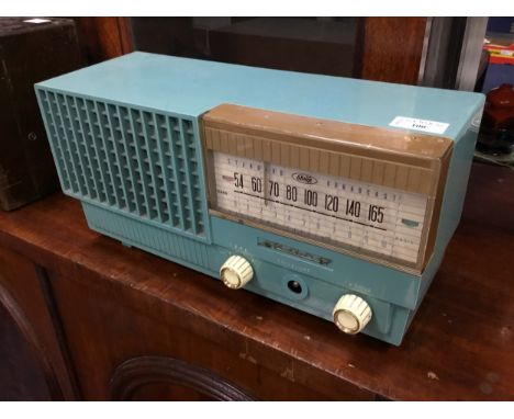 SHARP HAYAKAWA ELECTRIC CO LTD VINTAGE RADIO, in teal, 40cm wide
