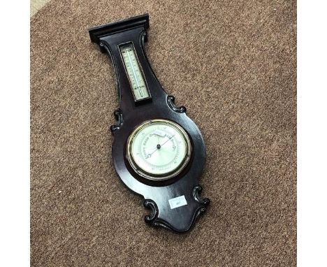 MAHOGANY CASED ANEROID BAROMETER AND THERMOMETER, 56cm high
