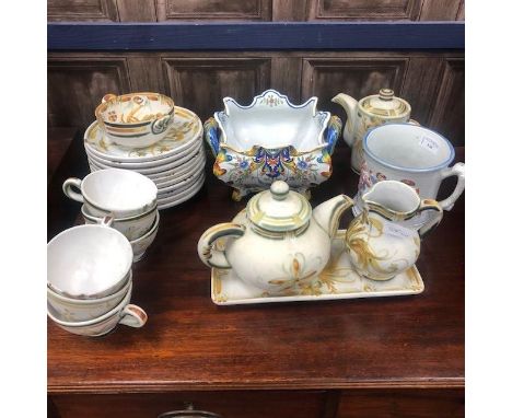 MID-19TH CENTURY STAFFORDSHIRE FROG MUG, along with a Quimper tea service and a planter