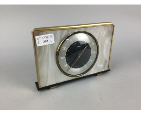 MID 20TH CENTURY MANTEL CLOCK, with a simulated mother of pearl case, 15.5cm high, along with two other mantel clocks (3)