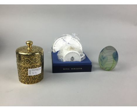 CAITHNESS GLASS 'WATERCOLOURS JULIET' PAPERWIEGHT, along with a Royal Worcester commemorative cup and saucer in fitted box an