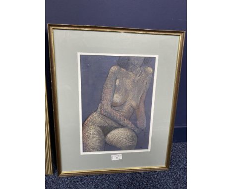 DARREN REES, NUDE STUDY pastel on paper, signed with initials 33cm x 24cm Mounted, framed and under glass, along with a frame