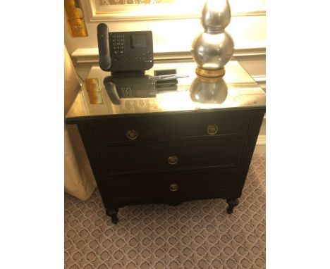A Pair Four Drawer Mirrored Top Commode Chests Raised By Four Block Feet With A Square Carved Motif And Scrolled Movement Abo