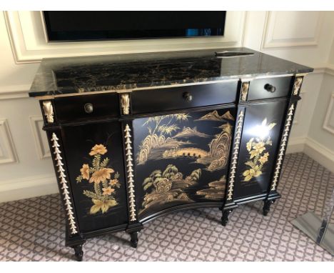 Black Lacquer Hand Decorated Chinoiserie Serpentine Commode By Restall Brown And Clennell The Six Drawer Two Door Unit Intern