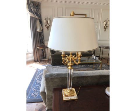 Laudarte Crystal Table Lamp Bronze Lost-Wax Casting Antique Gilt Bronze Base And Column And Parts In Gold Finish With Silk Sh