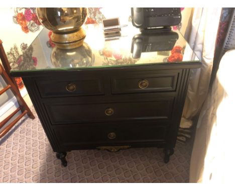 A Pair Four Drawer Mirrored Top Commode Chests Raised By Four Feet W Four Drawers Each With Carved Recessed Panels With Attra