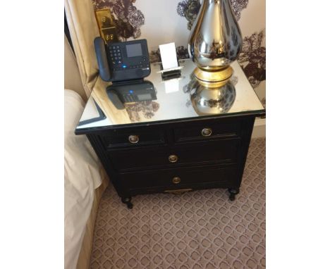 A Pair Four Drawer Mirrored Top Commode Chests Raised By Four Block Feet With A Square Carved Motif And Scrolled Movement Abo