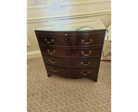 A Pair Four Drawer Mirrored Top Commode Chests Raised By Four Block Feet With A Square Carved Motif And Scrolled Movement Abo