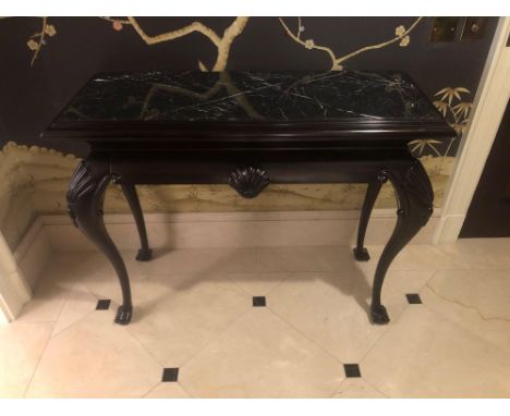 Ebonised Wood Marble Top Console Table The Apron With Shell Mask On Queen Anne Style Legs Terminating In Claw And Ball Foot 1