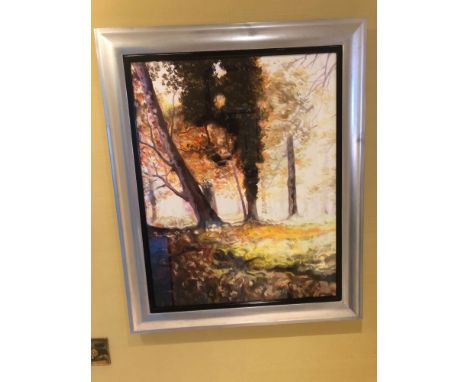 Landscape Lithograph Print In Portrait Untitled 65 x 79cm Silver Frame (Room 227)