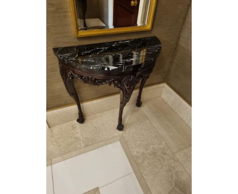 Demi Lune Console Table Wooden Table With Carved Details And Black Marble Top 85 x 39 x 78cm (Room 206/7