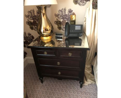 A Pair Four Drawer Mirrored Top Commode Chests Raised By Four Block Feet With A Square Carved Motif And Scrolled Movement Abo