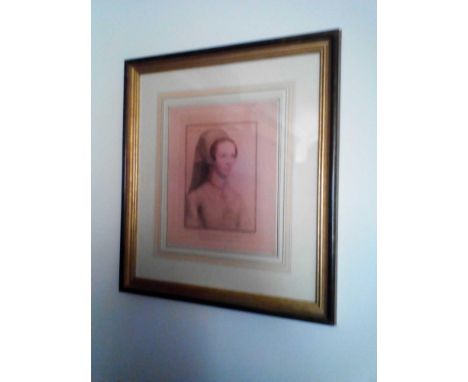 Framed Lithograph Portrait Print HOLBEIN-HENRY VIII COURT: The Lady Audley (Bartolozzi) 1884 Framed 68 x 60cm (Room 105)