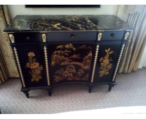 Black Lacquer Hand Decorated Chinoiserie Serpentine Commode By Restall Brown And Clennell The Six Drawer Two Door Unit Intern