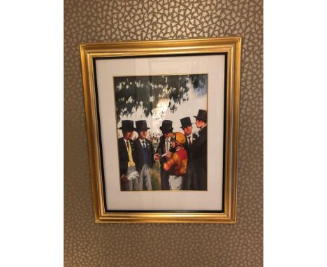 Framed Lithographic Print Illustrating A Jockey Talking To Gentleman In Morning Dress At Ascot Portrait Orientation Mounted I