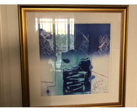 Heidi Koenig (German B1964 - ) Monotype Print Titled Out Of The Blue Signed And Framed 73 x 73cm (Room 204)