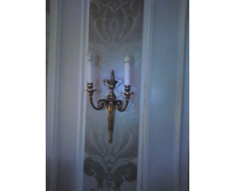 { Option of lots:  1674, 1674a } A Pair Of Wall Appliques Twin Leaf Capped Scroll Arms Issuing From A Well-Cast Single Decora