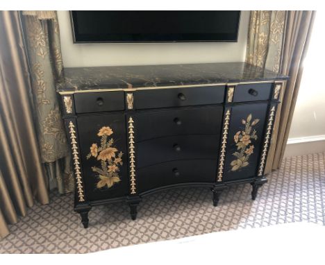Black Lacquer Hand Decorated Chinoiserie Serpentine Commode By Restall Brown And Clennell The Five Drawer Two Door Unit Inter
