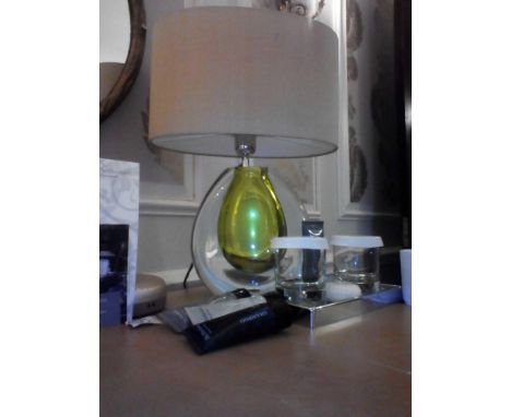 Heathfield And Co Mia Table Lamp Mouth-Blown Glass Features An Intense Drop Of Colour And A Satin Shade 50cm Tall (Room 109)