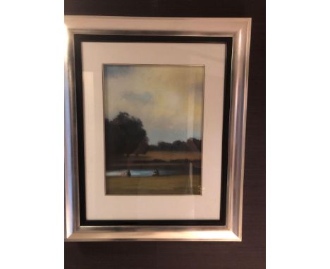 Lithograph Print Park Scene With 5 Figures Framed 80 x 60cm (Room 228)