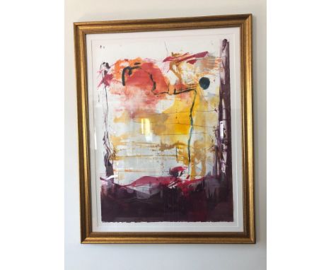 Abstract Lithograph In Portrait Framed Unsigned 95 x 75cm (Room 202)